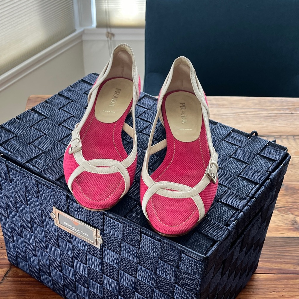 Prada Women's Vibrant Pink and Cream Heels
